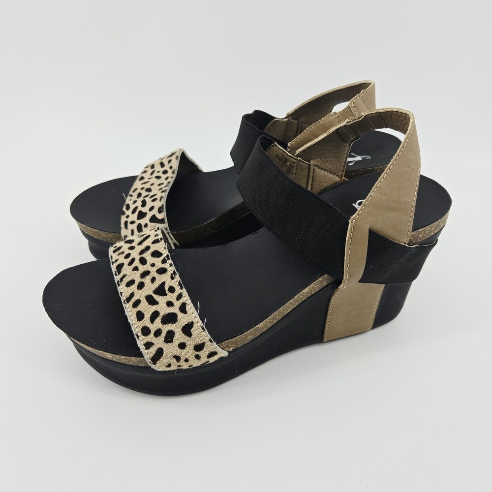 Corkys Brandy Leopard Print Haircalf Cork Wedge Sandals Women's Size 9